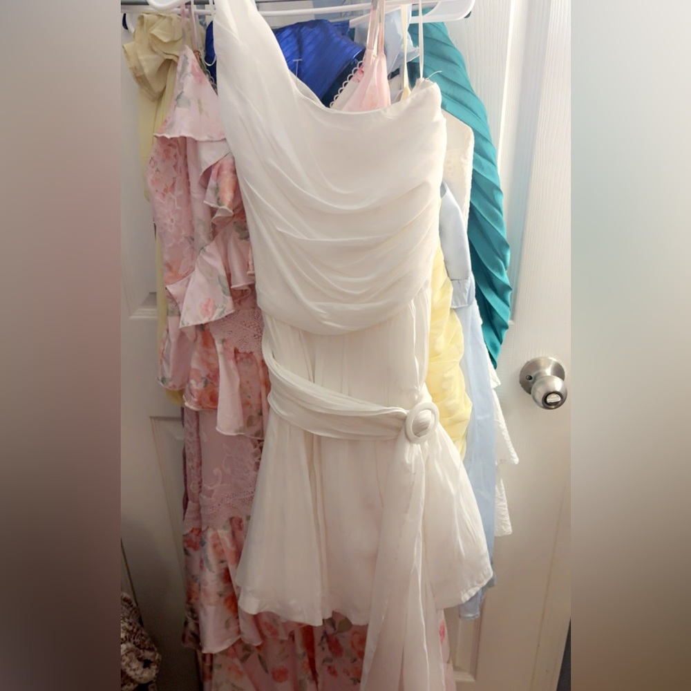 DO+BE White One Shoulder Cowl Neck Sundress